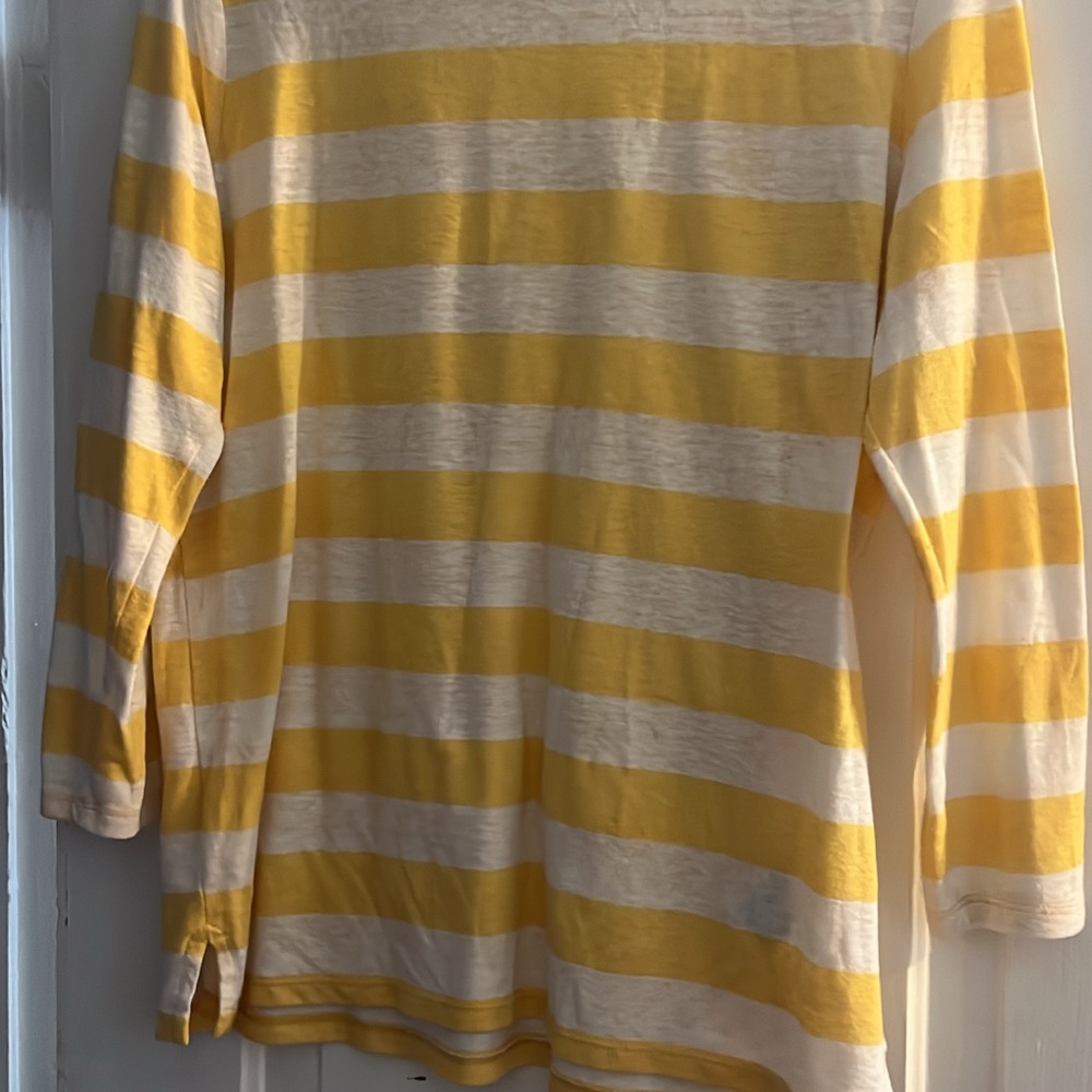 Yellow and White Striped Long Sleeve Shirt